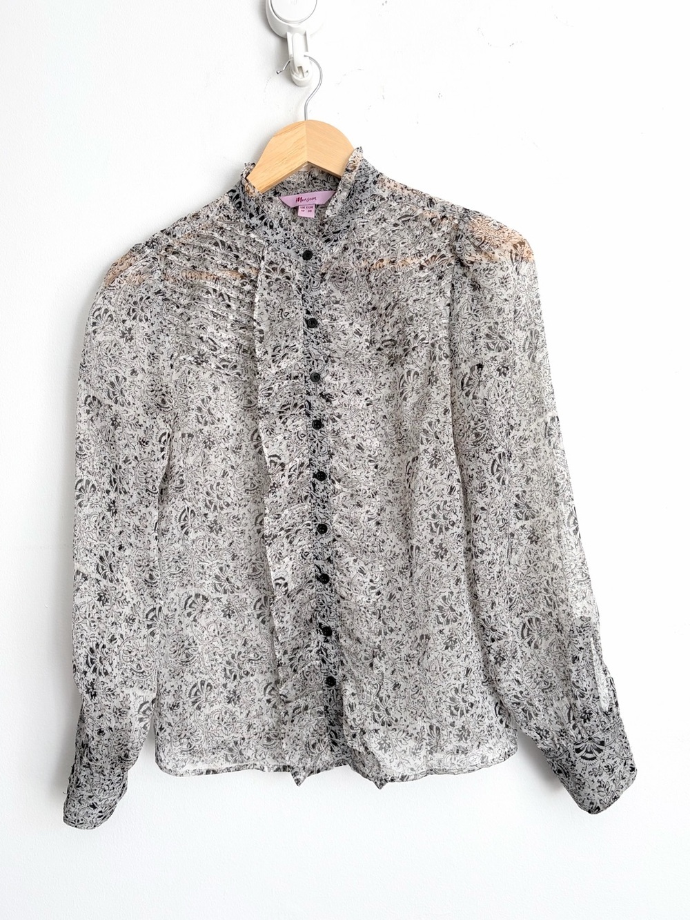 Monsoon Sheer Ruffle Pintuck Blouse Romantic Academia Victorian US 6